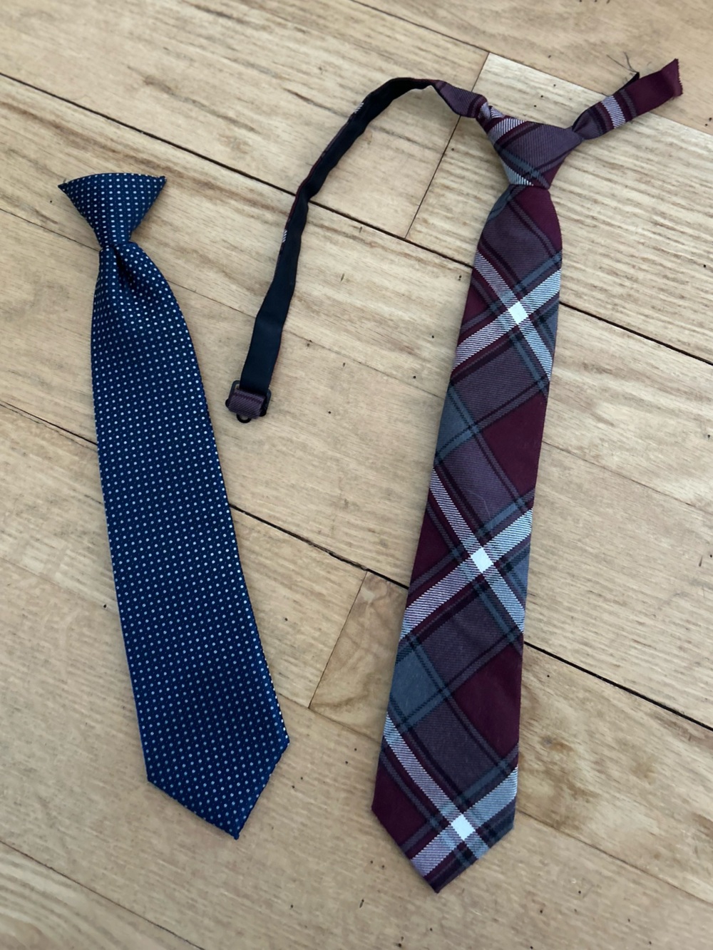 Boy’s Land’s End Burgundy Plaid & George Navy Dot Pre-Tied Neckties